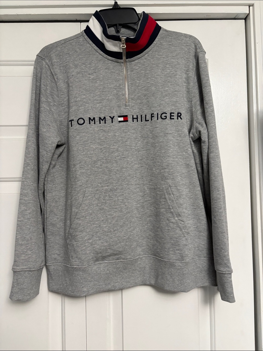 Women’s Tommy Hilfiger Gray Half-Zip Sweatshirt with Flag Collar Trim